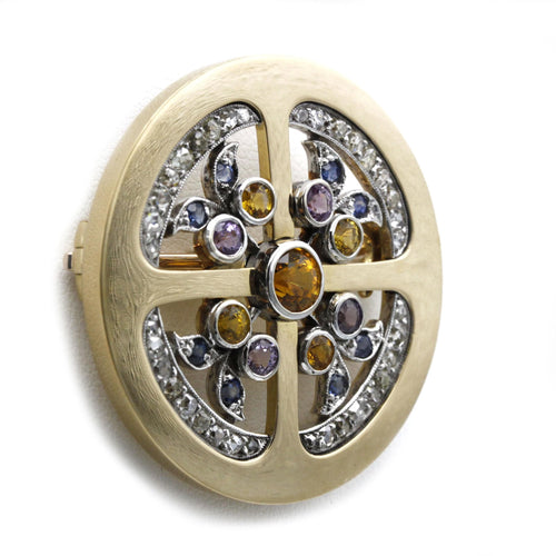Broche Broche or jaune, saphirs & diamants 58 Facettes 250013R