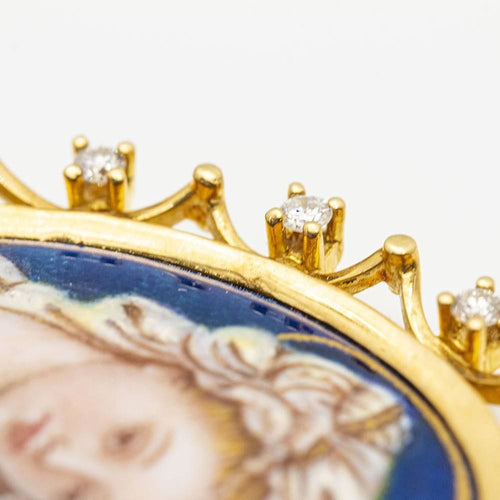 Pendentif Médaille Vierge Email Or jaune Diamants 58 Facettes D359667LF