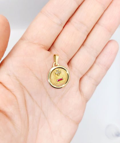 Pendentif Augis - Pendentif médaille d'amour 19 mm en or 18k avec diamant et rubis 58 Facettes A06534
