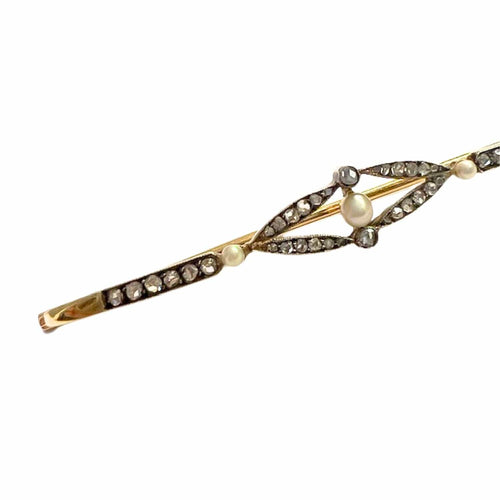 Broche Pin's Art Déco de la période 1920-1925 en or 18 carats et platine avec diamants et perles 58 Facettes Q53B