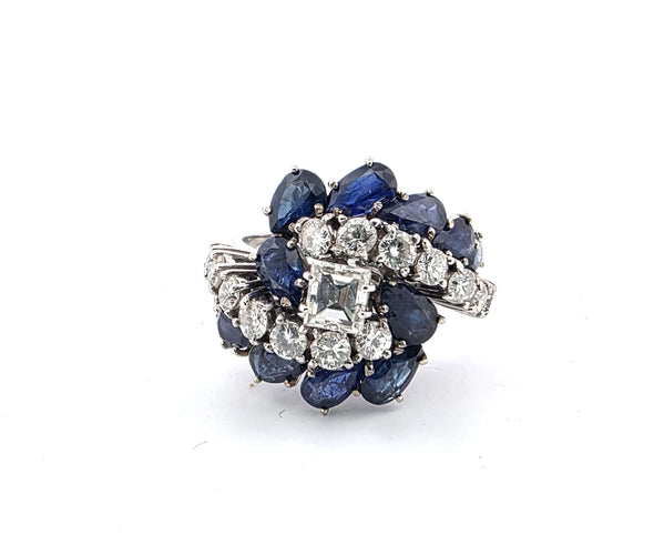 Bague 56 Bague en or blanc 18 carats avec saphirs et diamants 58 Facettes