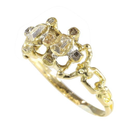 Bague 55 Artisanat du XVIIe siècle : bague baroque en or avec diamants taille table 58 Facettes 23331-0247