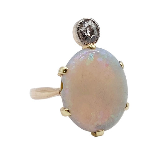 Bague 46 Ancienne bague duchesse or rose, opale cabochon et diamant taille ancienne 58 Facettes A05846
