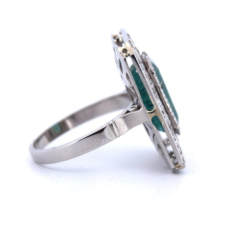 Bague 54 BAGUE PLATINE - ÉMERAUDE et DIAMANTS - DÉCO' 58 Facettes