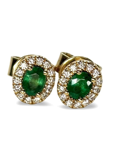Boucles d'oreilles Puces d'oreilles or jaune émeraude et diamants 58 Facettes 877