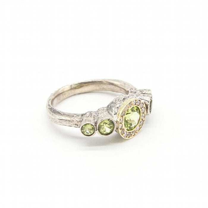 Ring aus Gelbgold, Silber und Diamanten