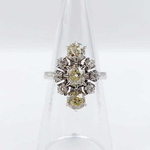 Bague 51 Bague marquise art déco or blanc, diamant jaune et diamant blanc 58 Facettes A05663