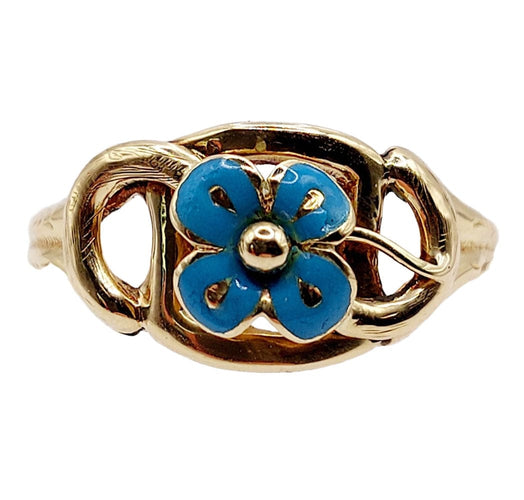 Bague 60.5 Bague victorienne or jaune, trèfle à quatre feuilles et émail bleu (circa 1890) 58 Facettes A05633