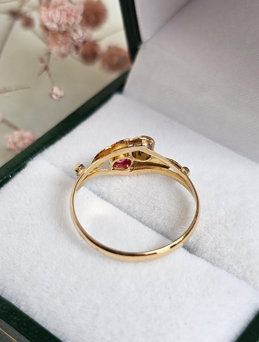 Ring Toi & Moi yellow gold pearl ruby