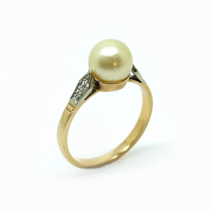 Bague 53 Bague or jaune, Perle de culture, Diamants 58 Facettes