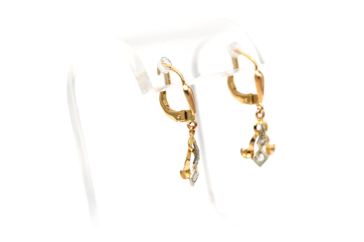 Boucles d'oreilles Boucles d'oreilles Art Déco en or jaune et blanc, diamants taille rose 58 Facettes 22615