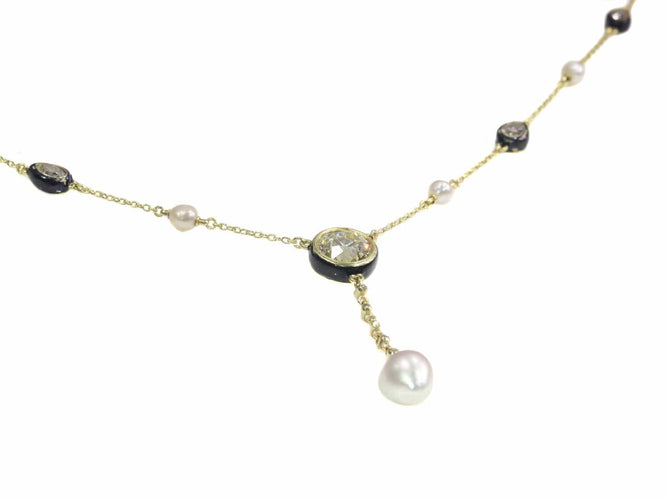 Collier Collier exquis en or, diamants (5,28 ct) et perles, datant des années 1850 58 Facettes 21007-0051