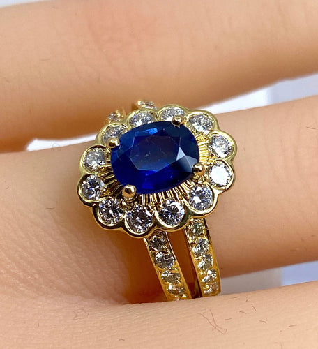 Bague 52 Bague marguerite en or jaune 18 carats, saphir et diamants 58 Facettes AB494