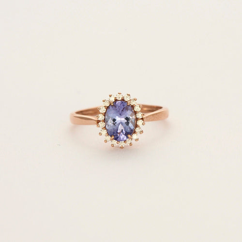 Bague 56 Marguerite or rose tanzanite diamants 58 Facettes