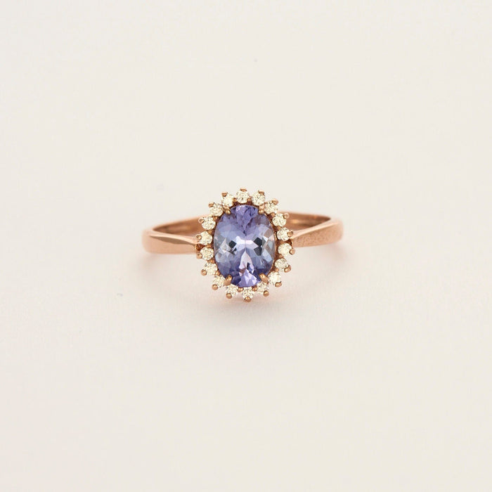 Bague 56 Marguerite or rose tanzanite diamants 58 Facettes