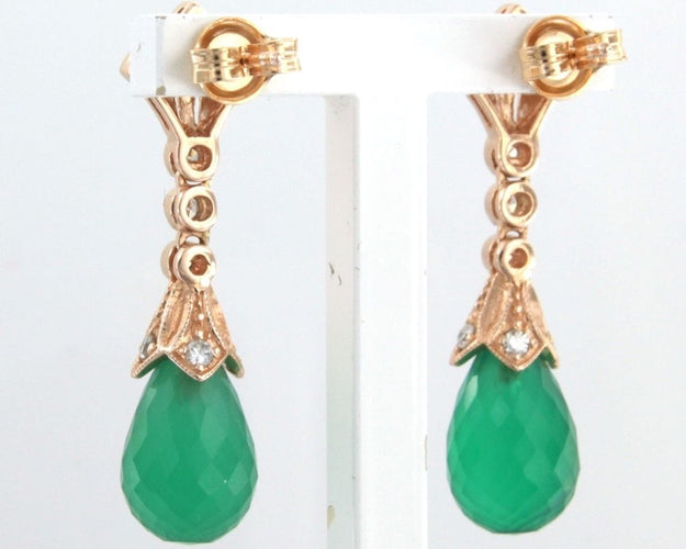 Boucles d'oreilles Boucles d'oreilles en or rose avec calcédoine verte et diamants taille simple 58 Facettes