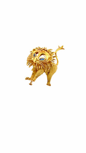 Broche Broche Lion en or jaune 18 carats et saphirs 58 Facettes