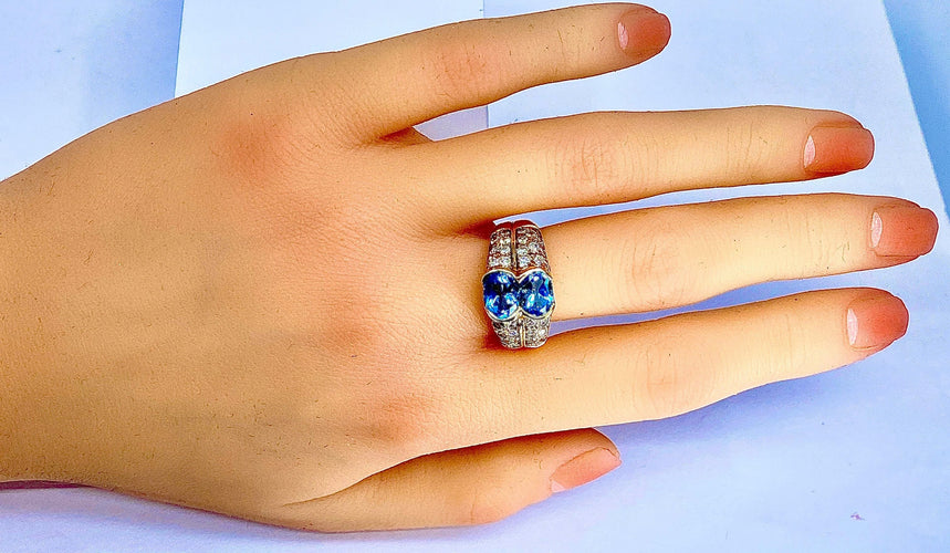 Bague 59 Bague bandeau Or jaune Topaze Diamants 58 Facettes AB229