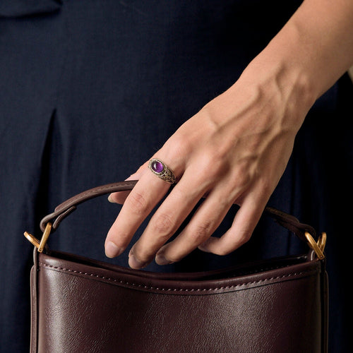 Bague 54 Bague bandeau en or jaune doublé d'argent, améthyste et roses diamantés 58 Facettes PER1669