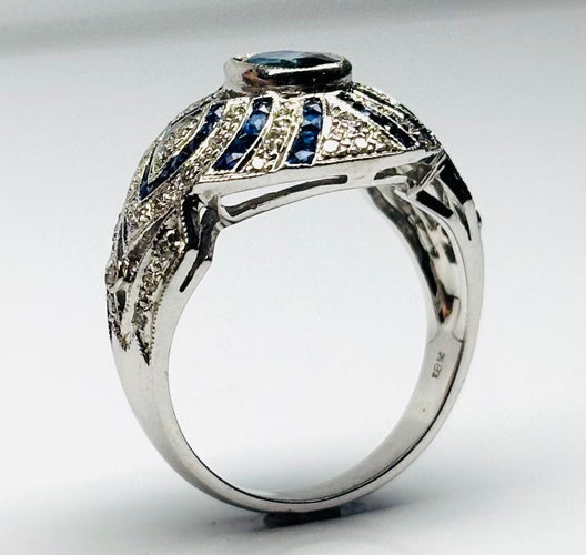 Bague 54.5 Bague contemporaine en or jaune, saphir et diamants, design du XXe siècle 58 Facettes E32