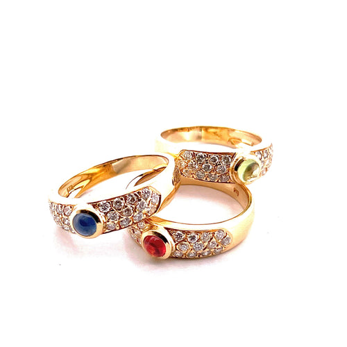 3 rings in 18-carat yellow gold, natural diamonds and precious stones 
