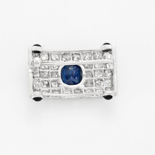 Broche CARTIER - Broche Art déco en platine, saphirs, diamants et cabochons d'onyx 58 Facettes 58FC10