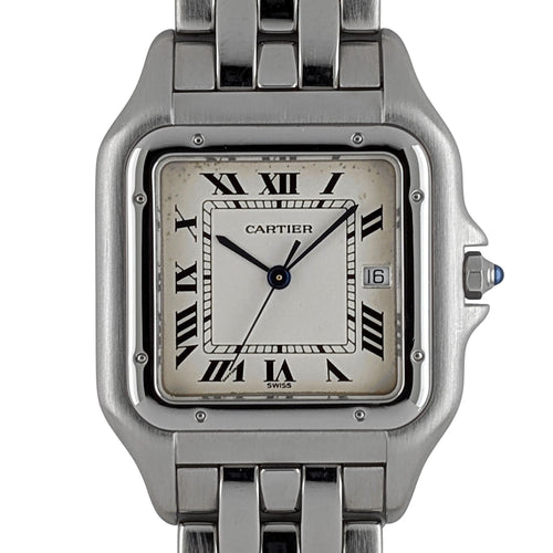 Montre Cartier Panthère 1300 Large model LM GM Figaro Strap Stainless Steel 58 Facettes