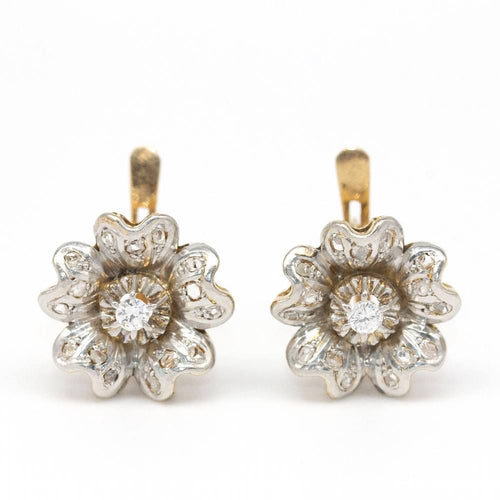 Two-tone flower and diamond earrings