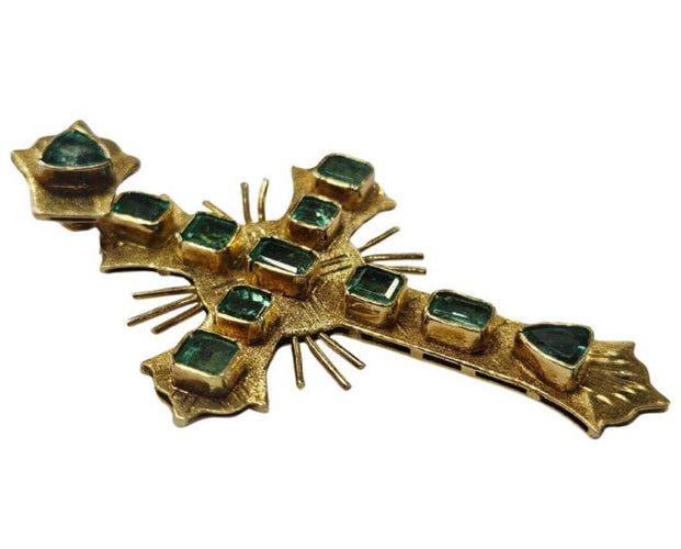 Bague Bague croix de style colonial avec émeraudes colombiennes de 2 ct en or jaune 58 Facettes Q402B