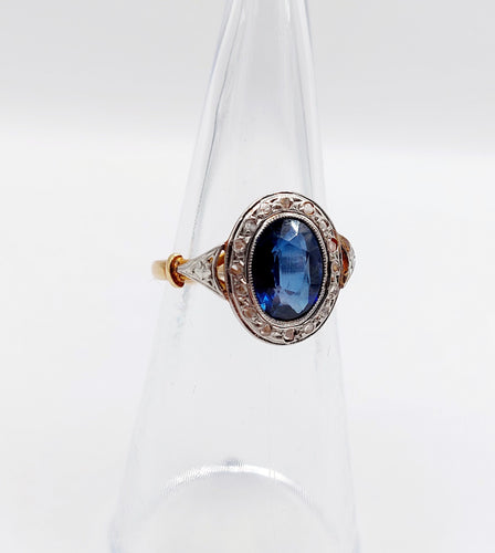 Bague 50 Bague pompadour art deco or rose 18k saphir et diamants taille rose (circa 1910) 58 Facettes A06152