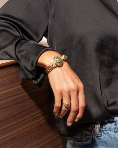 Bracelet Bracelet Manchette Or rose, Email Emeraude, Diamant 58 Facettes 4073051CN