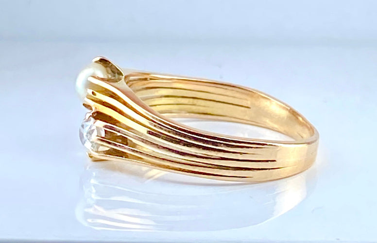 Ringa Toi & Moi i gult guld, diamant och pärla omkring 1900