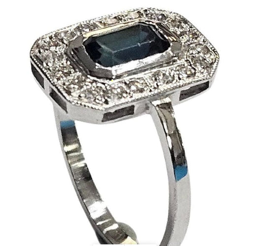 Bague 56.5 Bague Art Déco en platine avec saphir vert naturel et diamants 58 Facettes Q391B