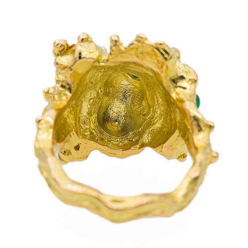 Anello Cocktail Oro giallo Corallo, Peridoto, Perla 
