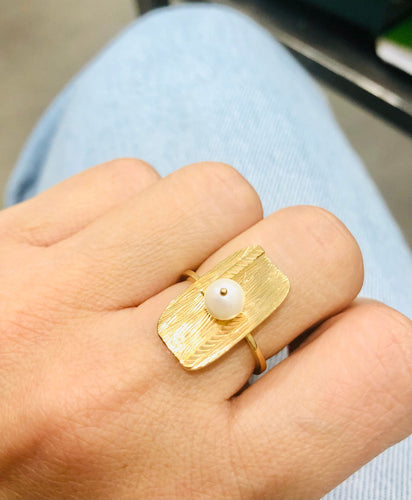 Bague 57.5 Bague perle or jaune 58 Facettes