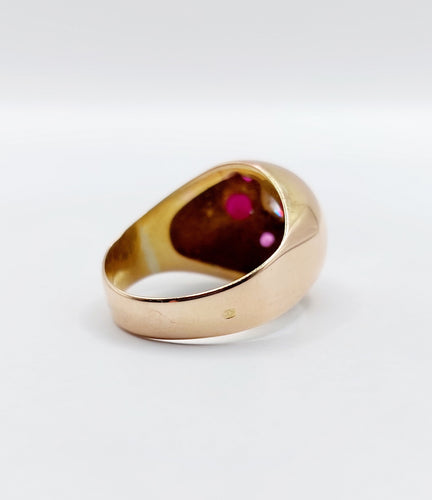 Bague 53 Bague dôme bombé art déco en or rose et diamant et rubis 58 Facettes A05230