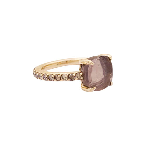 Bague 52 Bague Pomellato, "Baby" or rose, quartz rose et diamants bruns. 58 Facettes 34946