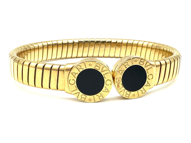 Bracelet BVLGARI. Collection "Tubogas", bracelet or jaune et onyx 58 Facettes