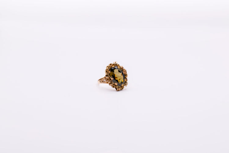 Bague 57 Bague vintage dentelle or jaune, Quartz fumé 58 Facettes 4651