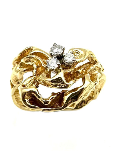 Bague 56 GILBERT ALBERT. Bague or jaune 18K et diamants 58 Facettes