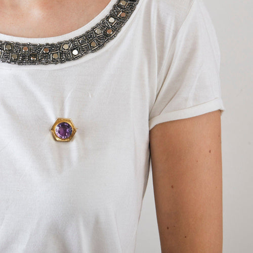 Broche Broche or jaune améthyste 15 carats 58 Facettes LP619/15