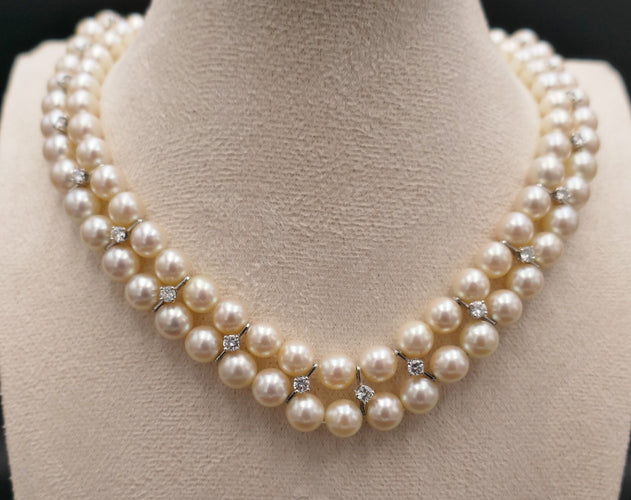 Collier Collier double rang de perles et diamants 1,70 carat. 58 Facettes C71-04