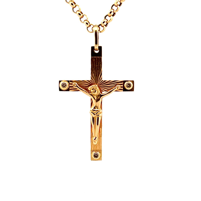 Cross chain and pendant, yellow gold and diamonds