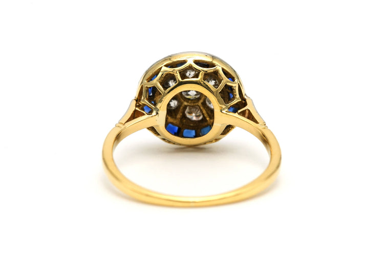 Bague 49 Bague Art Déco or jaune et or blanc sertie de saphirs et de diamants taille brillant (+-0.21ct) 58 Facettes 22980