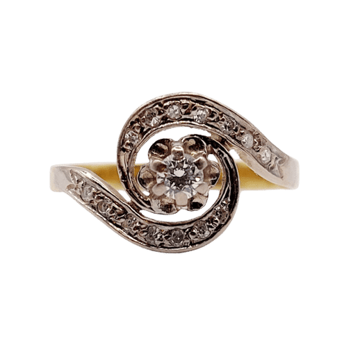 Bague 53.5 Bague tourbillon or jaune, platine et diamants (circa 1920) 58 Facettes A06335