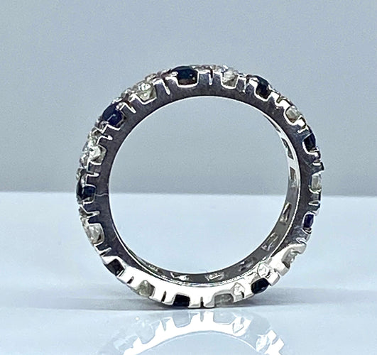 Bague 46 Alliance or blanc 9 saphirs et 9 diamants 58 Facettes AB364