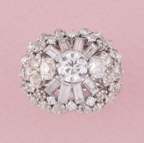 Bague 50.5 Importante bague cocktail or blanc, platine et diamants 58 Facettes