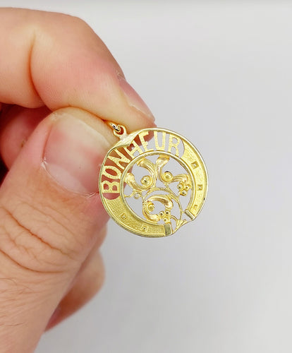 Pendentif Pendentif Art Nouveau or jaune BONHEUR fer à cheval et branche de gui (circa 1920) 58 Facettes A06259