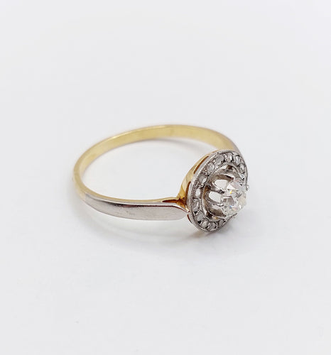 Bague 56.5 Bague cible antique or jaune 18k diamant taille ancienne 0,35 carat (circa 1900) 58 Facettes A06178