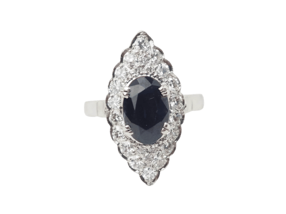 Bague 50 Bague marquise en or blanc, saphir et diamants 58 Facettes 33228